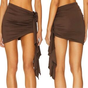 Lovers + Friends Cordelia Ruched Asymmetrical Mini Skirt Brown Size M NWT